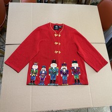 RARE Vintage Michael Simon Women's Red Nutcracker Cardigan Sweater Size XL picture