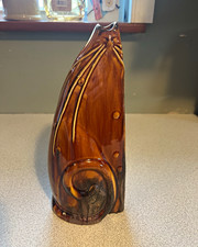 Vintage Amber Brown Glazed Ceramic Cat Vase Figurine Mid Century Modern Decor picture