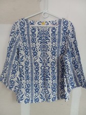 BODEN Womens Blue White Linen Kimono Sleeve Casual Career Boho Resort Top 16/18 picture