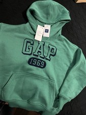 Gap 1969 Teens S Green Pullover Hoodie Fleece Cotton Blend Logo Graphic Pockets picture
