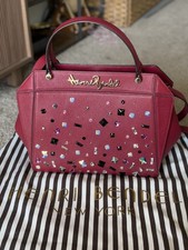 Henri Bendel Waldorf Jeweled Top Handle Satchel Burgundy Leather Rare Large picture