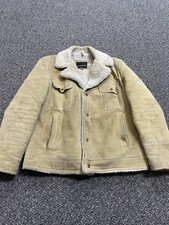 1970s Jacket Suede Fur Collar Button Up True Vintage Rare Jc Penneys Size Large picture