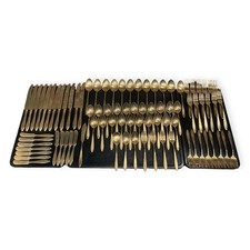 Vtg Dirilyte Dirigold Empress 85 pc Service Set Gold Bronze Alloy Flatware USA picture