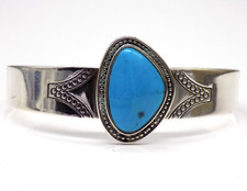 Jay King Turquoise Cuff Bracelet 925 Sterling Silver Southwestern Etched  Band picture