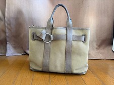 HERMES Petite Ceinture PM Khaki Etoupe Used Canvas Leather Bag picture