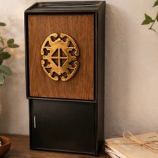 Vintage Mid Century Wall Mount Mailbox Wood Metal Brass Entryway MCM New W/ Box picture