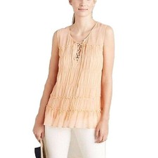 Floreat Anthropologie Calla Lace Up Tiered Sleeveless Tunic Top orange Sz 2 picture