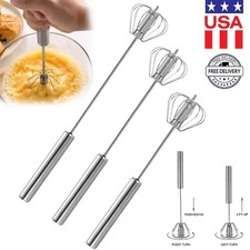 3x Egg Whisk, Upgraded Stainless Steel Semi Automatic Whisk Hand Wisk Egg Beater picture