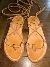 K JACQUES SAINT ST TROPEZ NATURAL LEATHER STRAPPY  SLIDES SUMMER US 6 picture