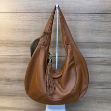 Vilenca Leather Hobo Crescent Shoulder Bag Brown Slouchy Large Studded Tassel picture