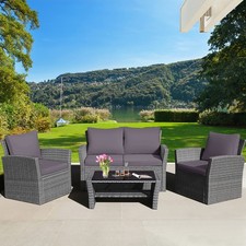 4PCS Patio Rattan Conversation Set Outdoor Furniture Set w/ Grey Cushions picture