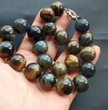16mm/18mm Natural Blue Yellow Tiger Eye Stone Quartz Beaded Necklace 16-100