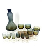 Vtg MCM 1960s Denby Bluerina Krosno Poland Blue Amber Handblown 12 Piece Set picture