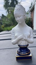 Vintage Bisque Porcelain Bust Madame Recamier After Houdon Cobalt Blue Base 8.25 picture