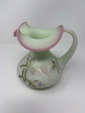 Fenton Lotus Mist Burmese Art Glass Butterfly & Berry Pitcher picture