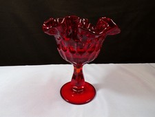Fenton Ruby Red Glass Thumbprint Compote Footed Candy Dish INV2 picture