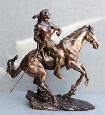 Tribal Native American Indian Warrior With Javelin Spear Riding Horse Statue picture