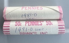 1981 D Lincoln Cent Penny - Roll Of 50 - Unc - OBW - 2  Rolls Available picture