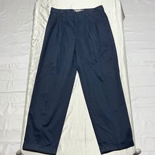 Authentic Laundered Khakis ALK Mens 34x30 Pleated Chinos Dark Navy Blue Cuffed picture