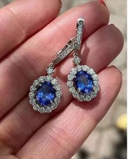 6.40Ct Oval Cut Natural Tanzanite & Diamond 14K White gold Luxurious Earring picture