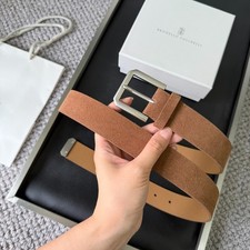 BRUNELLO CUCINELLI Brown Suede Silver Buckle Belt picture