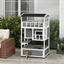 Wooden Outdoor Cat House with Asphalt Roof, Light Gray picture