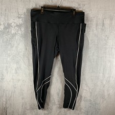 Ideology Womens Leggings 2X 7/8 Length High Rise Black White Pockets Performance picture