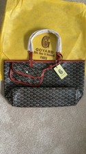 Goyard Saint Louis PM Tote Bag Black Brown Leather Trim Detachable Pouch New picture