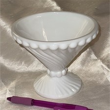 Vintage Westmoreland Swirl and Ball Milk Glass Compote Footed Candy Dish Bowl picture