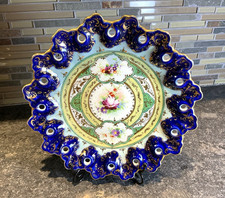 Antique Hand Painted Nippon Era Porcelain Bowl, Reticulated Scalloped edge picture