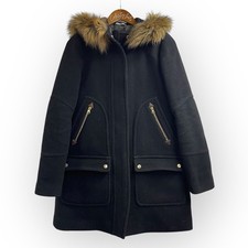 J Crew Chateau Parka 6 Tall Black Italian Stadium Cloth Faux Fur Trim Hood picture
