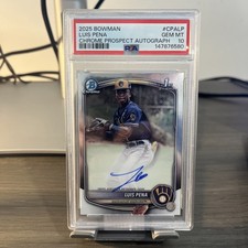 2025 Bowman Luis Pena Chrome Auto #CPA-LP 1st PSA 10 GEM MINT Brewers RC Rookie picture