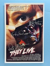 THEY LIVE MOVIE POSTER 11x17 SIGNED BY 3 AUTHENTICATED with COA  picture