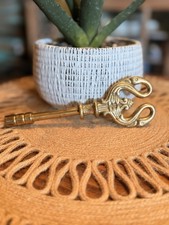 Antique Solid Brass Fireplace Gas Valve Key  Swan Ornate  7” Length picture