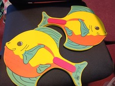 Vintage 1988 Fun Designs Inc. Wooden Fish Beach Paddle – Retro 80s picture