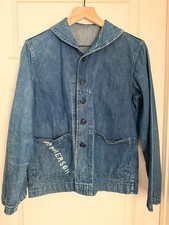 Authentic Vintage 1940s WWII USN US Navy Denim Shawl Collar Chore Jacket picture