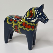 Vintage Swedish Dahla Blue Horse Folk Art Hand Painted Figurine Olsson Label picture