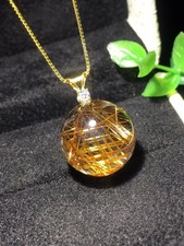Top Rare A++ Natural Gold Rutilated Quartz Titanium Crystal ball Pendant 1pc picture