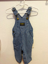 Vintage OshKosh B'gosh Blue/White Striped Denim Overalls 9-12M Cotton picture