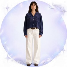 Vintage 90s Rabbit Rabbit Rabbit Navy Cropped Rayon Utility Shirt picture