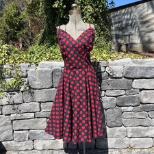 Vintage Rockabilly Swing Dress 50s Style Red Polka Dot Circle Skirt picture