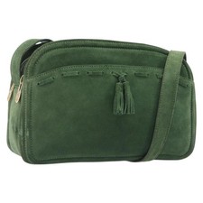 CELINE Shoulder Bag Suede Green Gold Tone Auth gh2386 picture