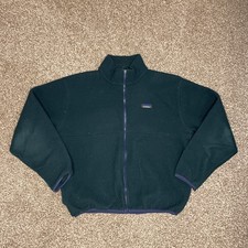VTG LL Bean Full Zip Fleece Jacket 1980s Green Pockets Hiking Trail Distressed picture