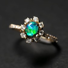 Stunning Australian Black Opal Halo Diamond Engagement Ring 14K Yellow Gold picture