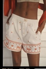 NWT Anthropologie XL LyreBird Cross-Stitch Swan Boxer Shorts Lounge Pajama Sleep picture