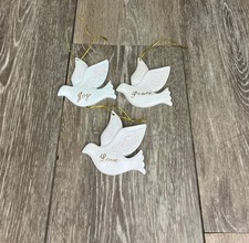 White Dove Peace Love Joy Resin Christmas Ornament Set Of 3  picture