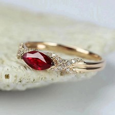 2.56 Ct Marquise Cut Natural Ruby Diamond & Wedding Ring 14K Yellow Gold Size 7 picture