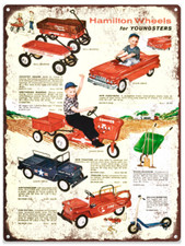 Hamilton Jeep Pedal Fire Car Advertising Ad Baked Metal Repro Sign 9 x 12 60135 picture
