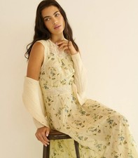 Doen Liliane Sunshine Prairie Rose Floral Print Cotton Midi Maxi Gown Dress S picture