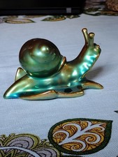 Zsolnay Vintage Green Eosin Snail figurine.  Mint Condition. picture